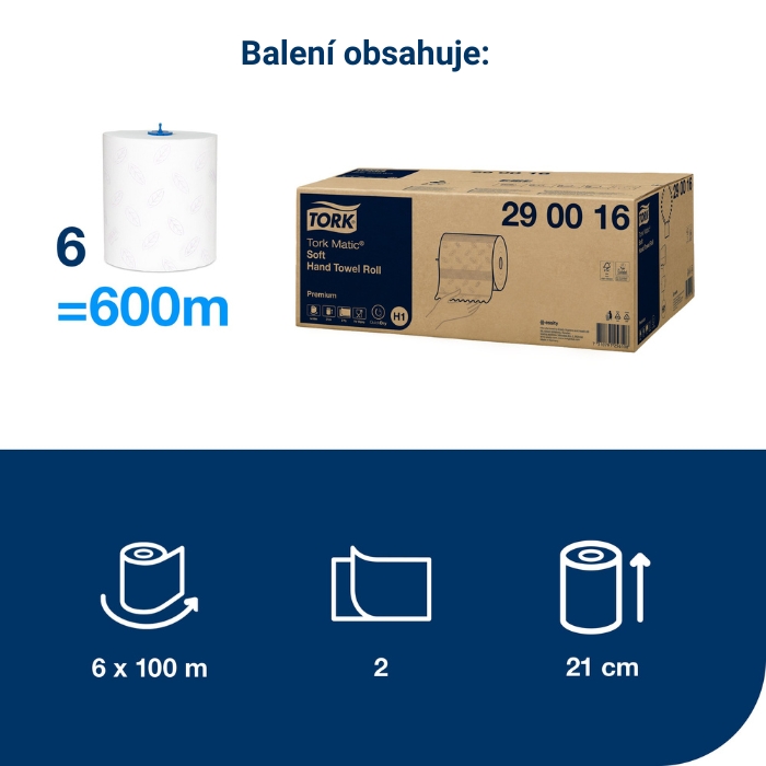 Papírové ručníky Tork MATIC Soft Premium 2vr., H1, bílé, 21cm / 100 m, 400 útržků