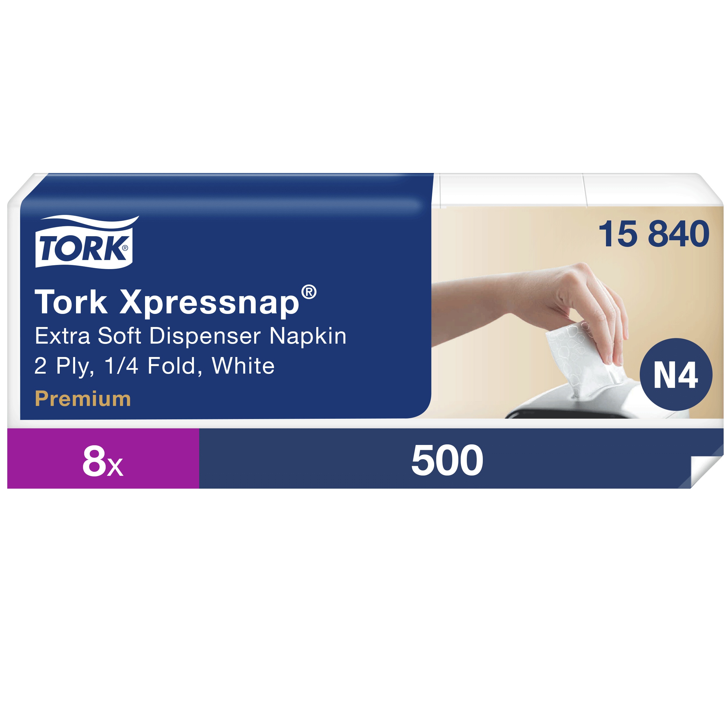 Ubrousky do zásobníku Tork Xpressnap, 21,6 x 33 cm, 2-vr., N4, bílé, 500 ks