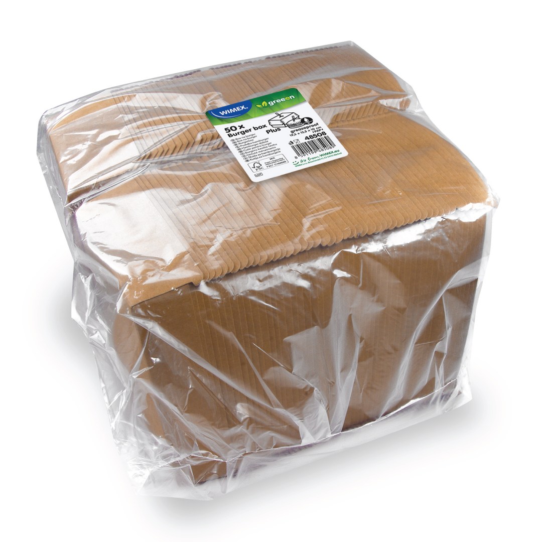 box na hamburger Plus hnědý 19,5x13,5x10cm nepromastitelný 50ks