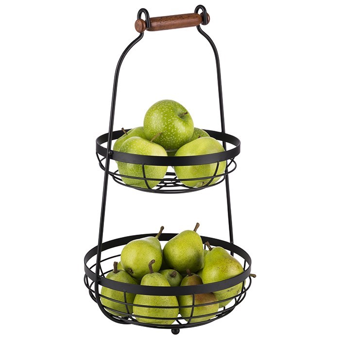 etažér 2 patra černý, koš 22 cm a 26 cm
