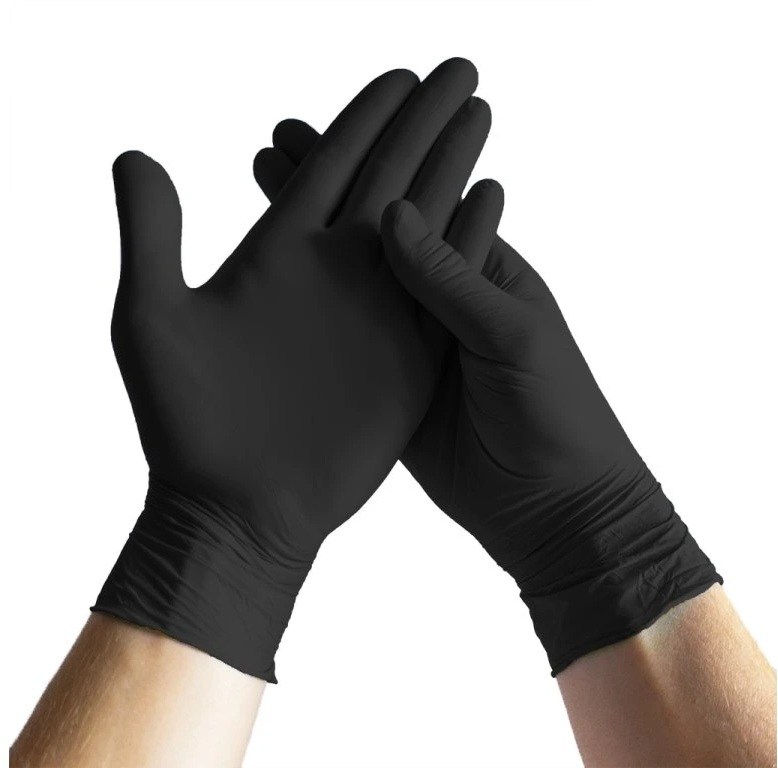 Nitrilové rukavice velikost M, 100 ks černé, nepudrované.