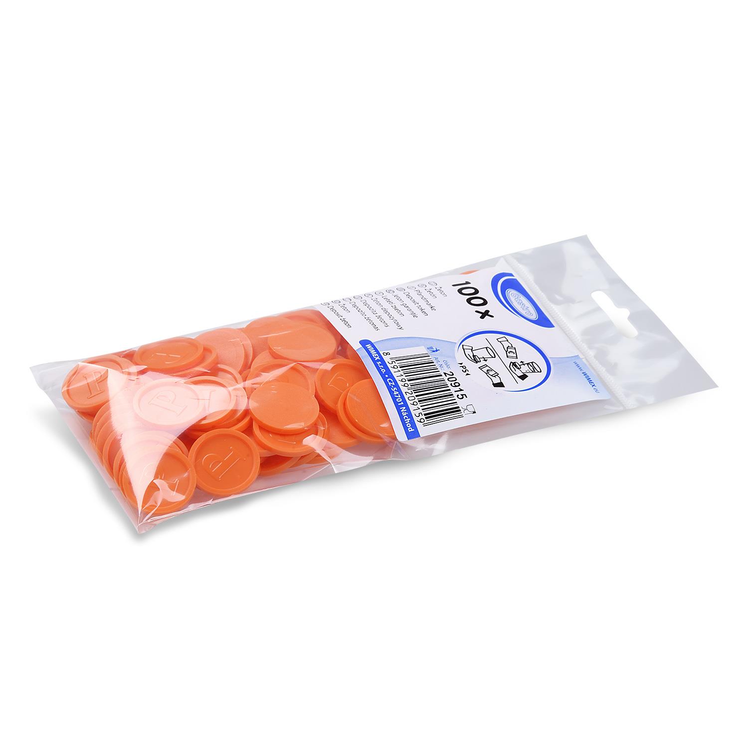 Žeton oranžový, průměr 23 mm PS, 100 ks
