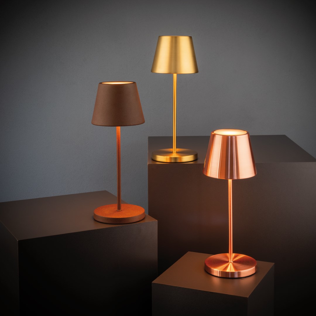 Stolní lampa MERLE měď, výška 30,5 cm