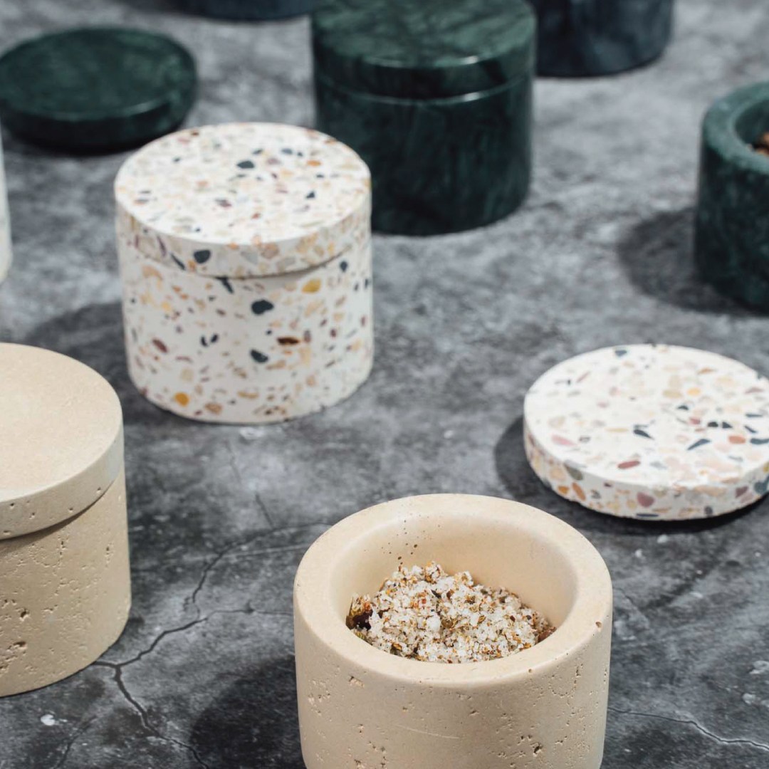 Dóza TERRAZZO, sada 2ks, pr. 6CM, 40ml, beton béžová