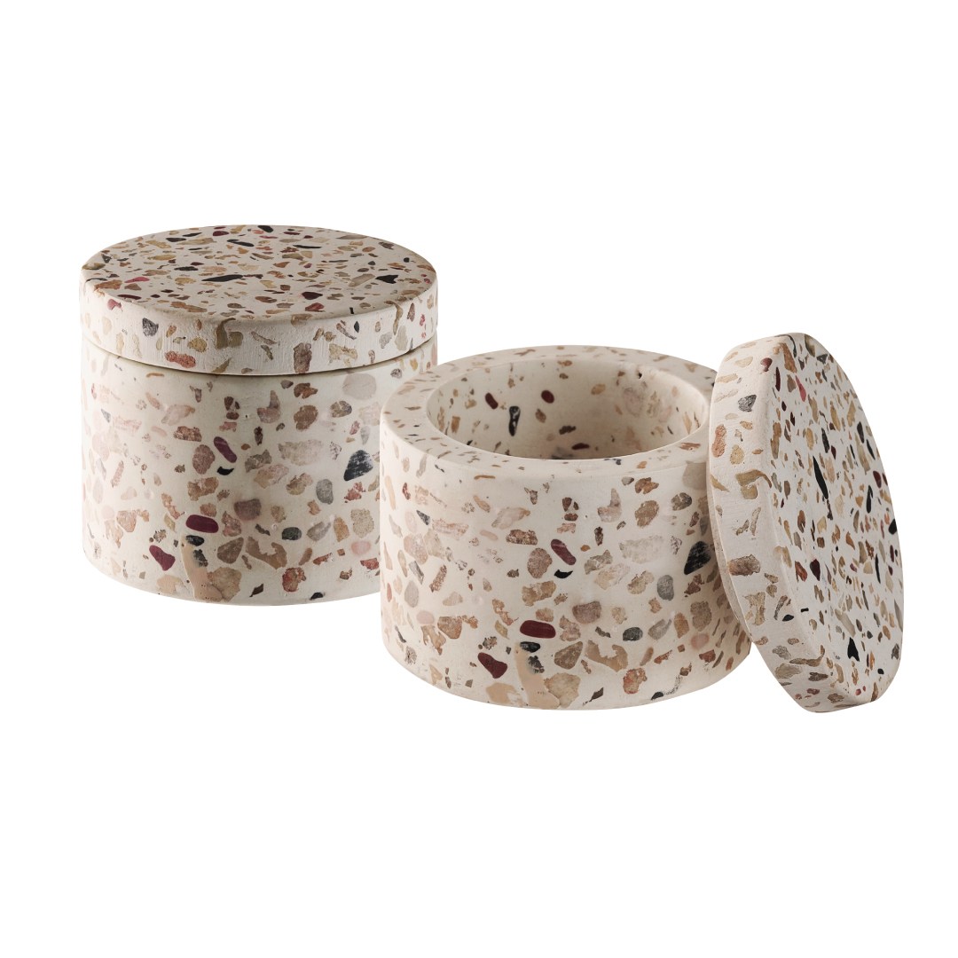 Dóza TERRAZZO, sada 2ks, pr. 6CM, 40ml, beton béžová