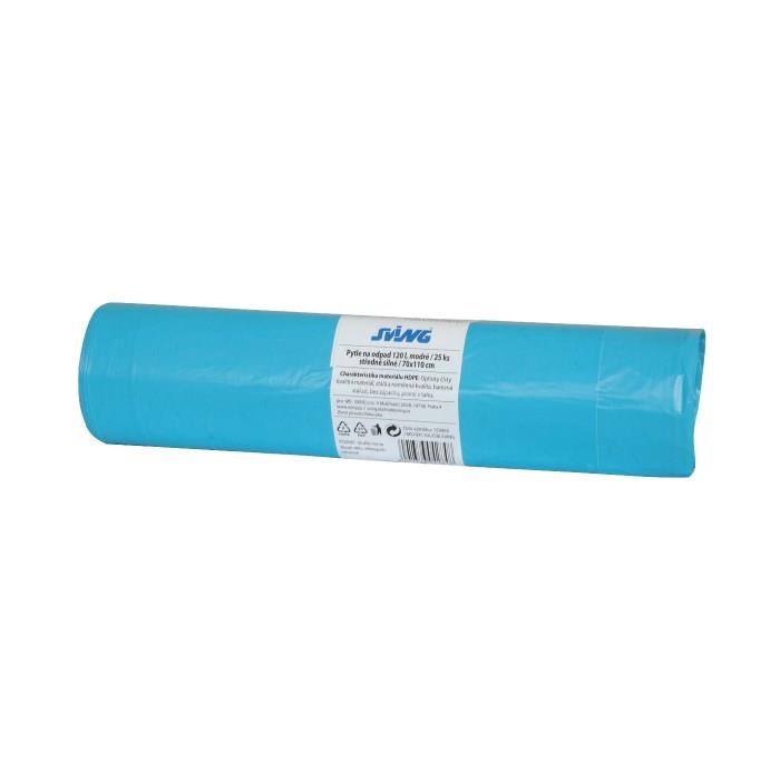 Pytle na odpad 120 l modré, 20 ks, středně silné / 70 x 100 cm / zatahovací HDPE 25 my